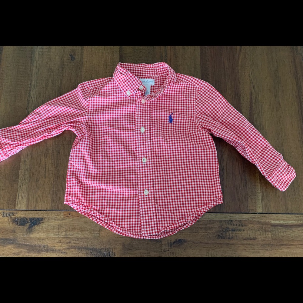 Red and white gingham shirt for baby.